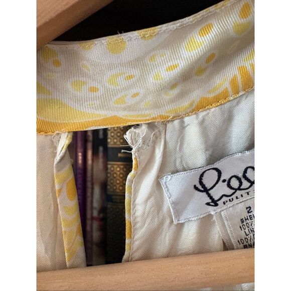 Vintage White Tag Lilly Pulitzer 100% Silk Yellow & White Midi Dress Size 2 - Picture 6 of 8